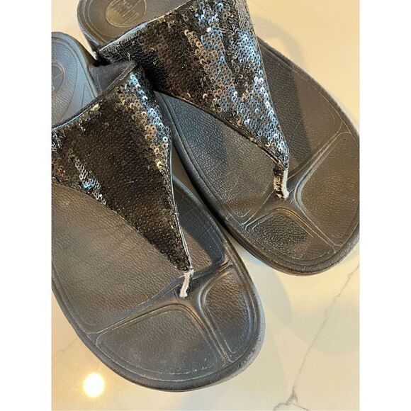 Fitflop Women’s Electra Black Sequin Slide On Sandals Sz 10 Flip Flops Wedge Hee - Picture 8 of 8